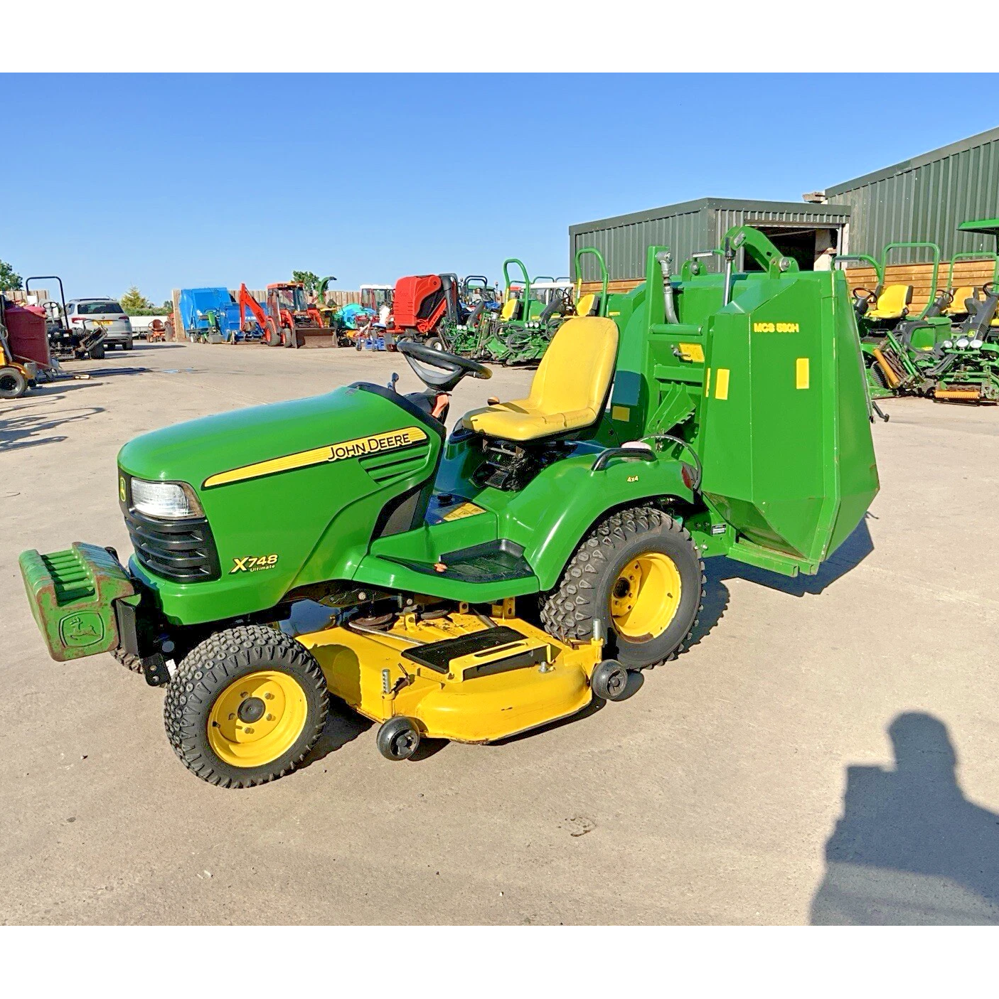 2008 JOHN DEERE X748 DIESEL RIDE ON LAWN MOWER & HIGH TIP COLLECTOR